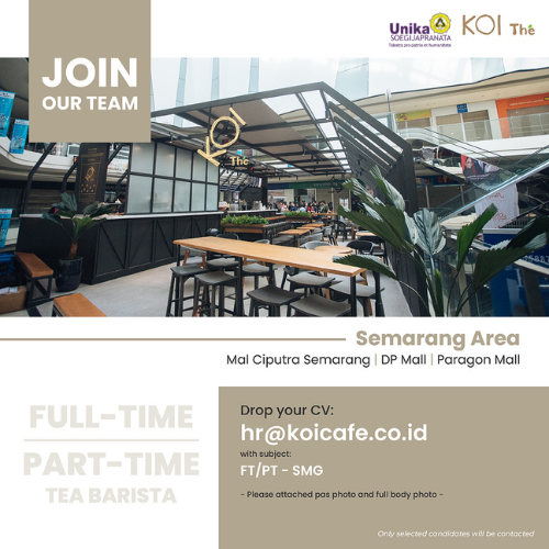 Tea Barista Full Time & Part Time @PT. KOI Cafe Indonesia