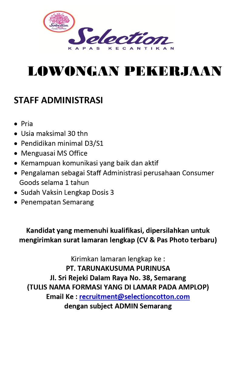 Staf Administrasi @PT. TARUNAKUSUMA PURINUSA