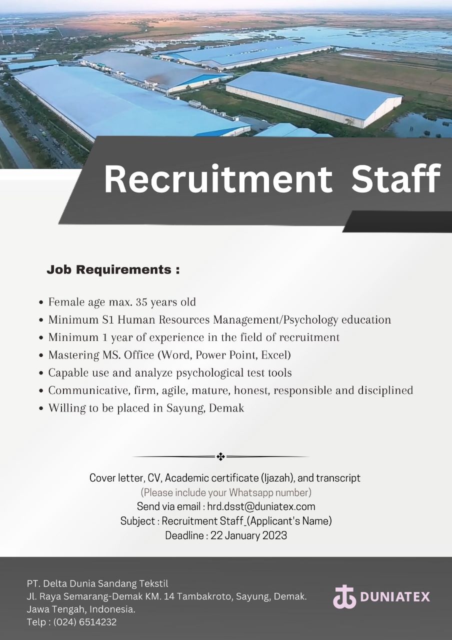 Recruitment Staff & Admin Iso @DUNIATEX