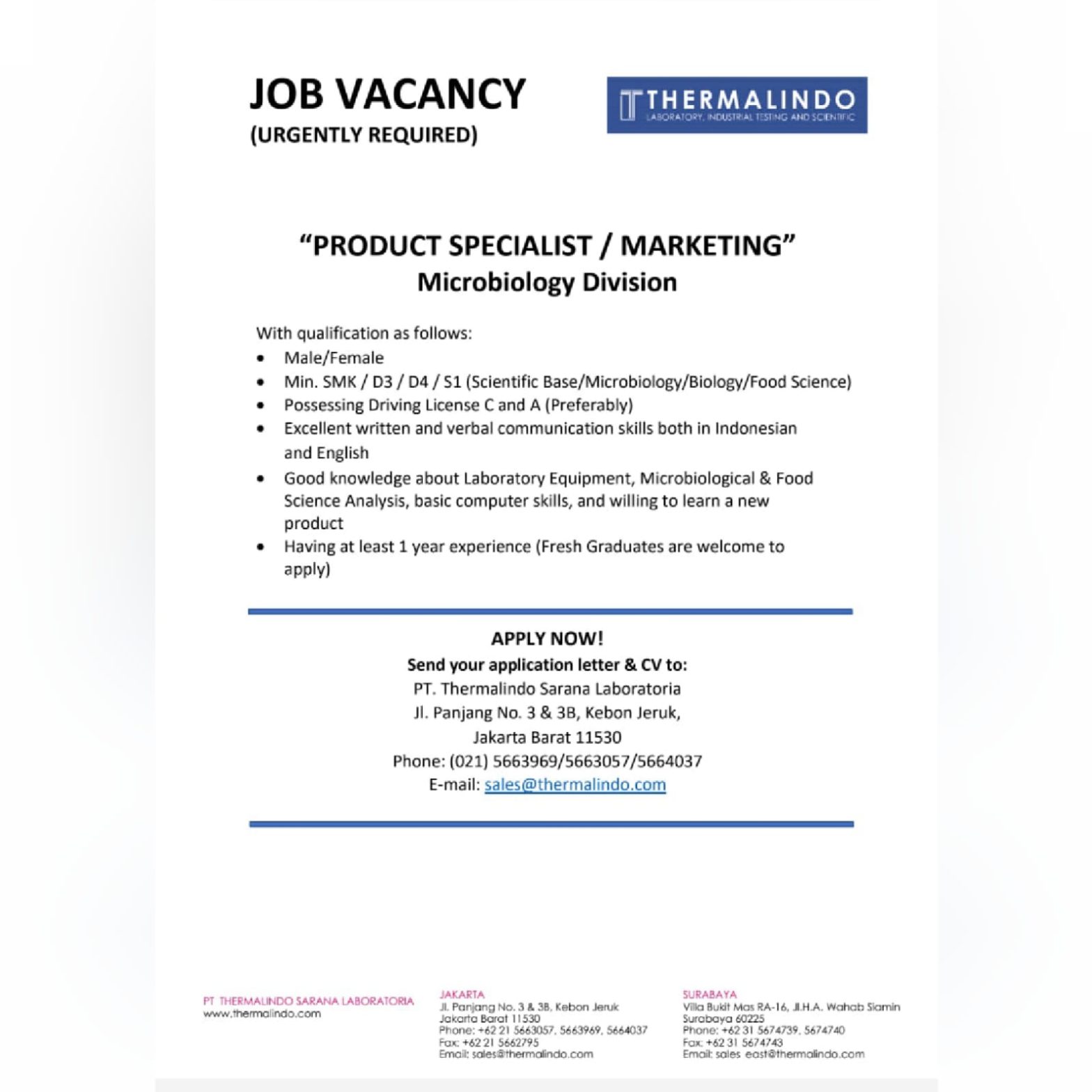 Sales Specialist, Product Specialist @THERMALINDO