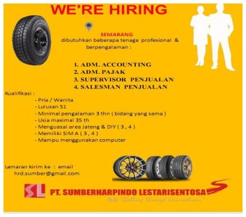 Adm. Accounting, pajak, Sales, Supervisor Penjualan @SUMBERHARPINDO LESTARISENTOSA
