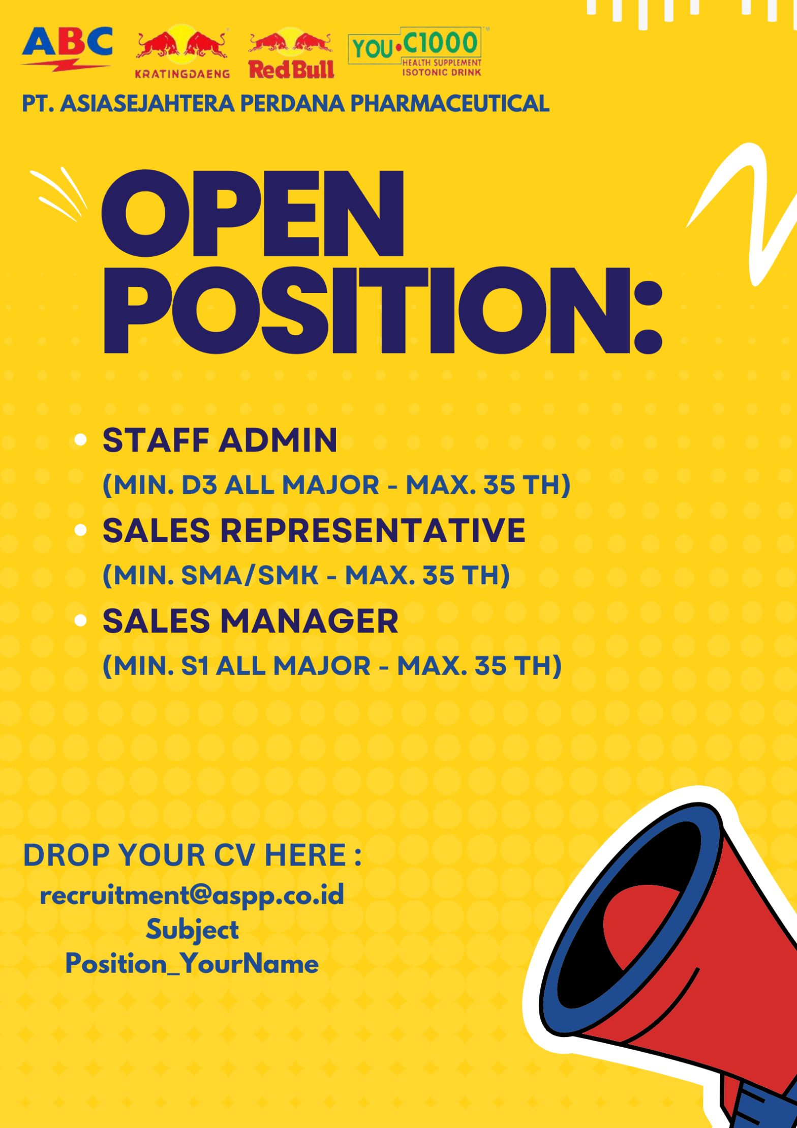 Staff Admin, Sales Representative, Sales Manager @PT. ASIASEJAHTERA PERDANA PHARMACEUTICAL