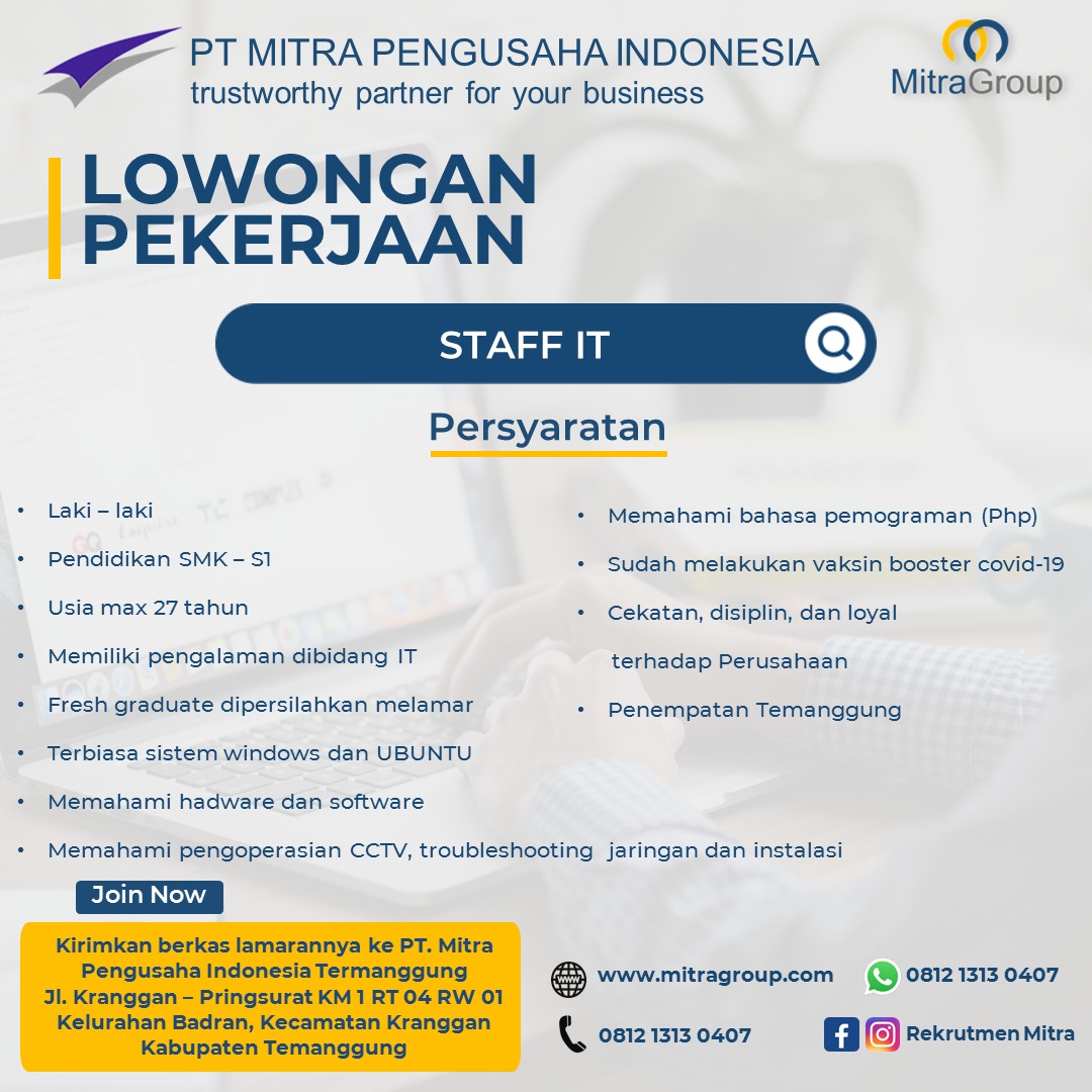 Staff IT @PT. MITRA PENGUSAHA INDONESIA