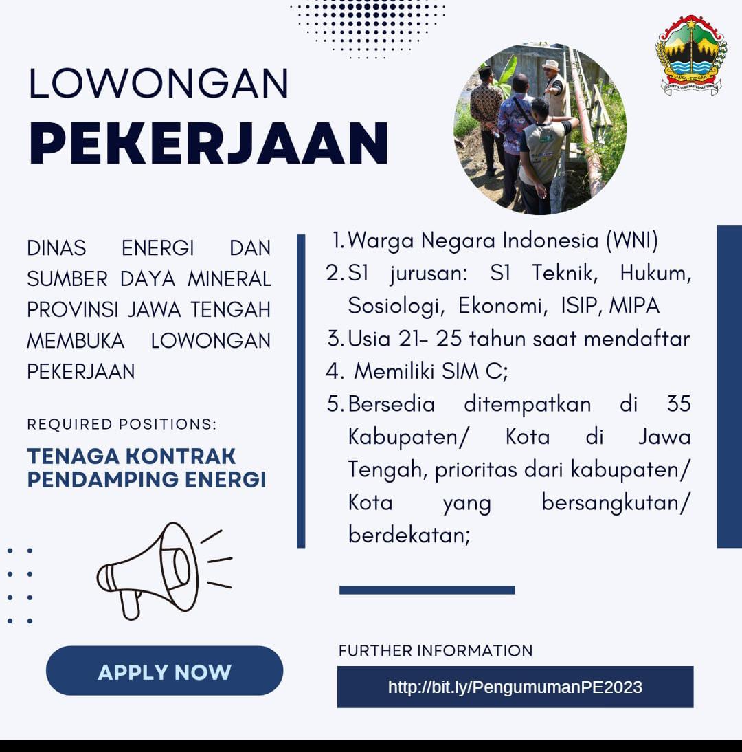 Tenaga Kontrak Pendamping Energi @DINAS ENERGI & SUMBER DAYA MINERAL PROV. JAWA TENGAH