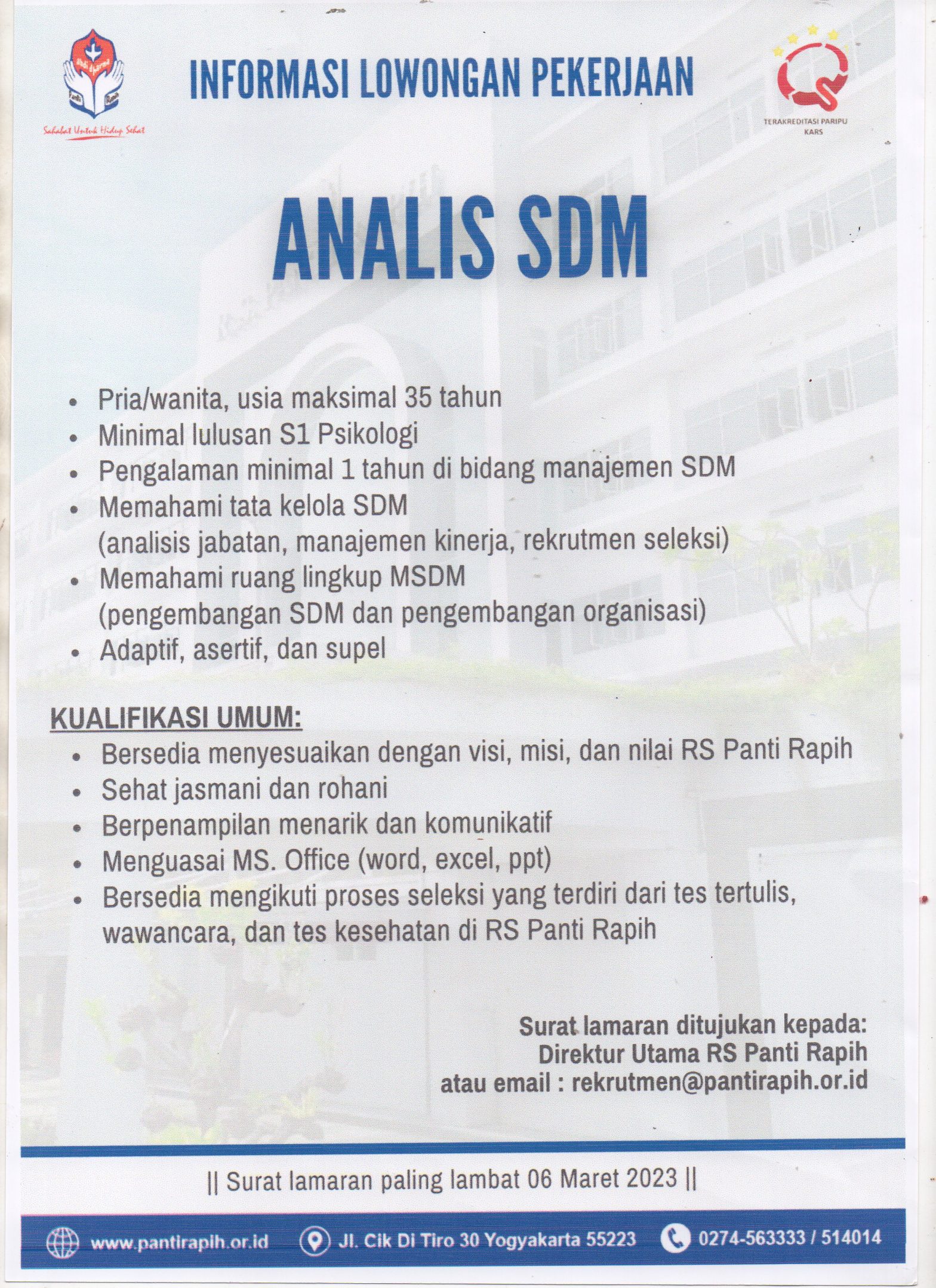 Analis SDM @RS PANTI RAPIH