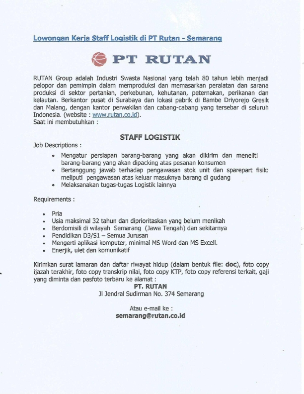 CS Advisor, Account Advisor, Staff Logistic @PT Rutan
