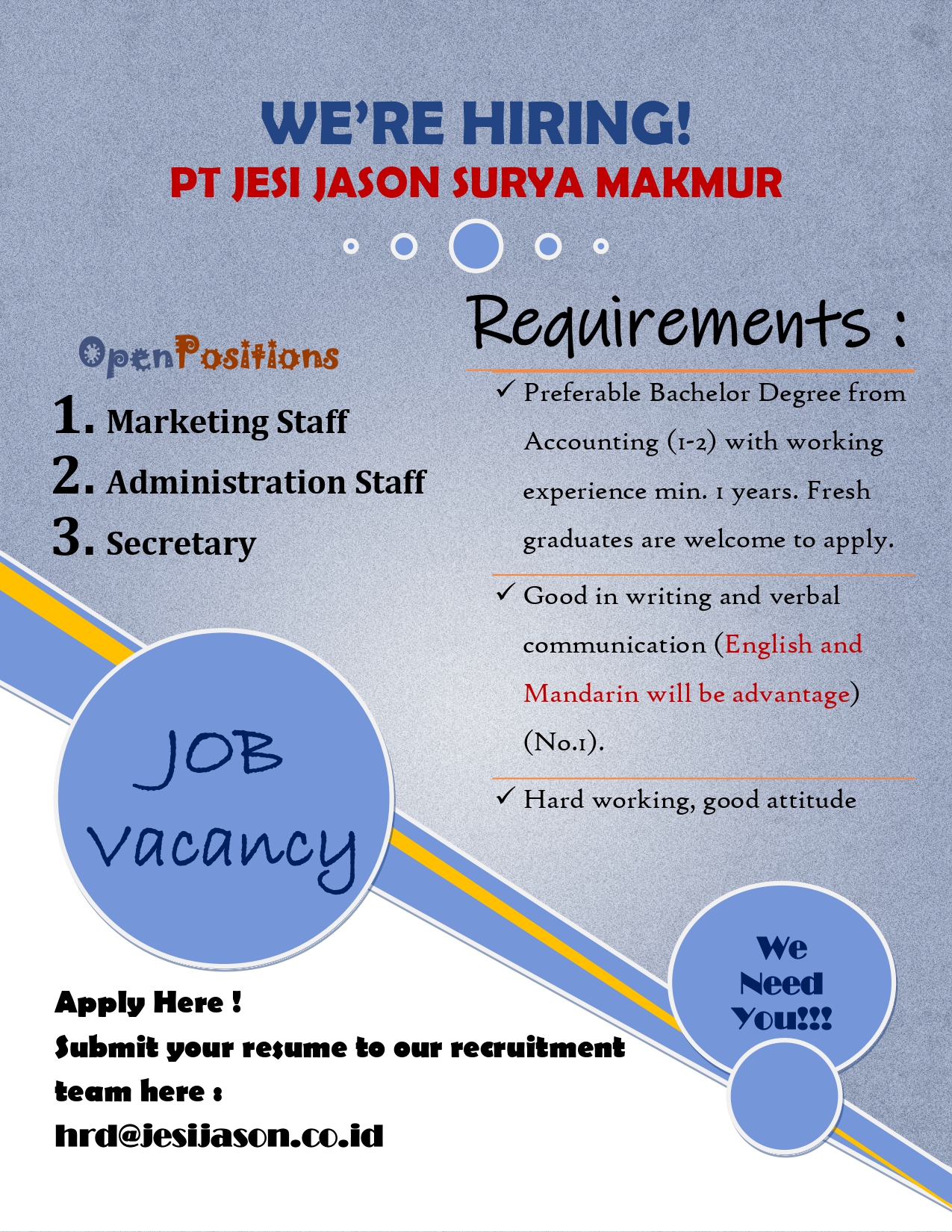 Secretary, Marketing Staff, Administration Staff @PT. JESI JASON SURYA MAKMUR