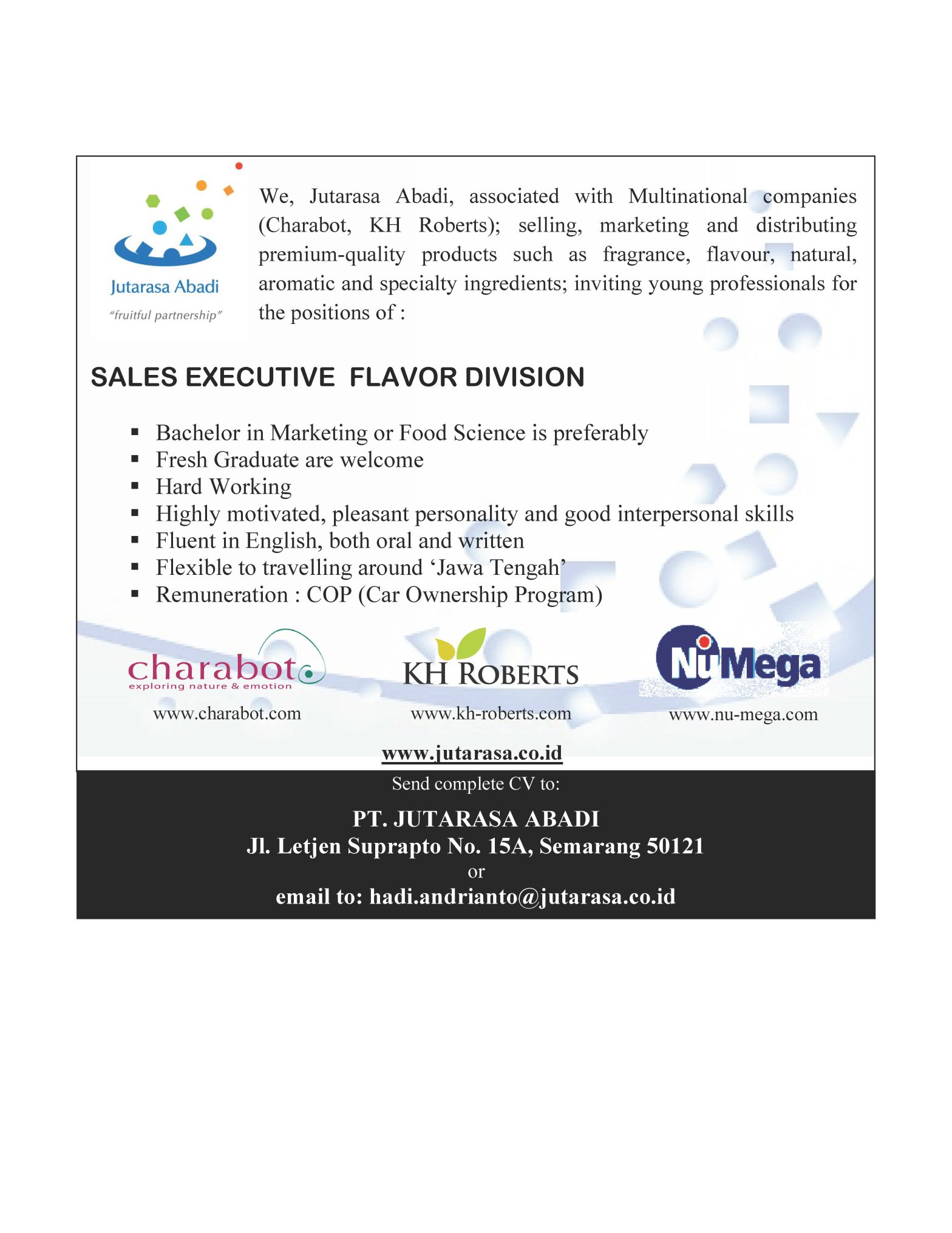 Sales Executive Flavor Division @JUTARASA ABADI