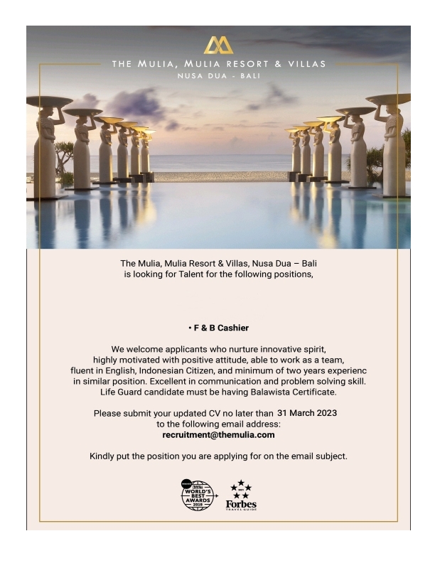 F & B Casier @MULIA RESORT & VALAS