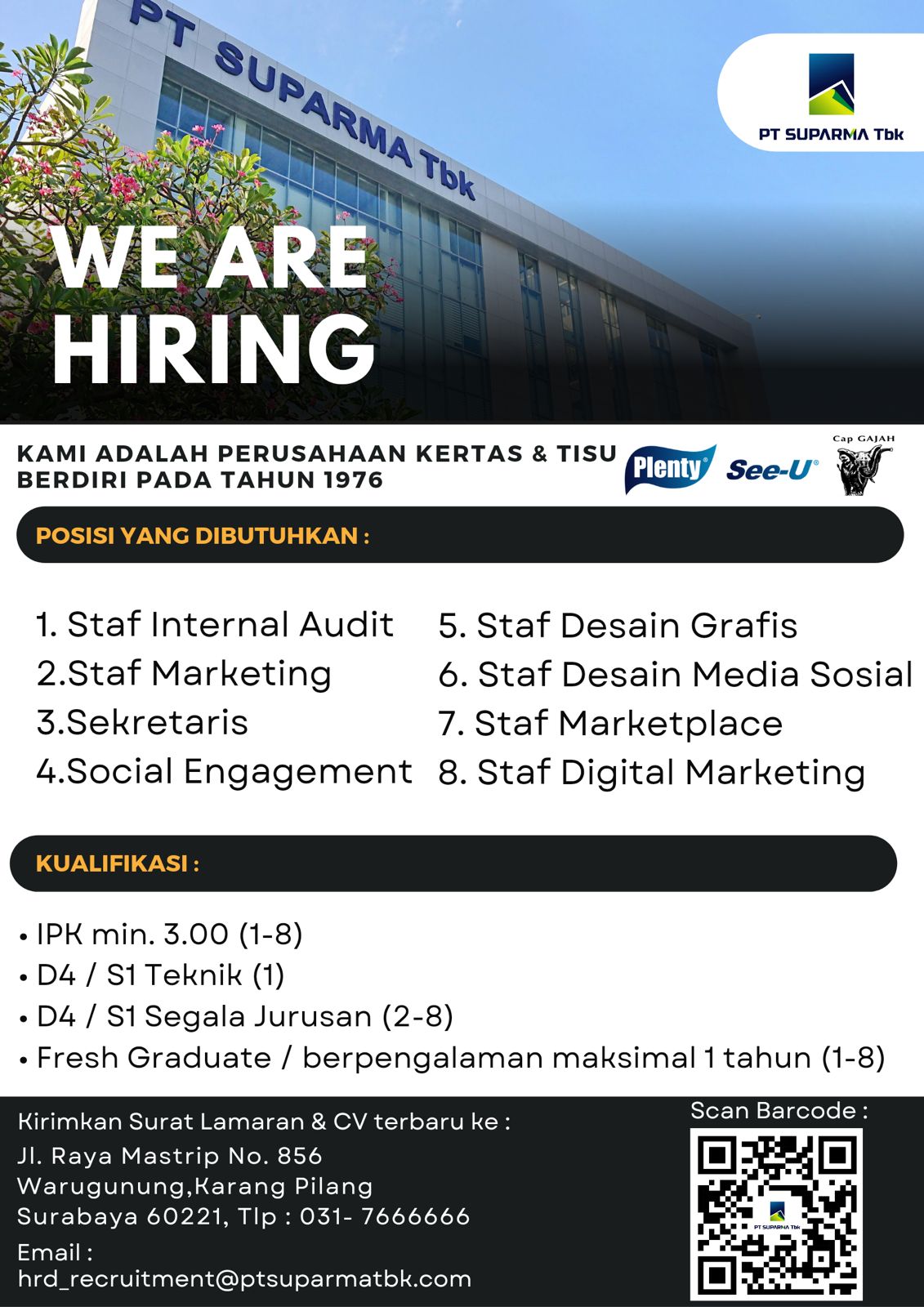 Recrutment @PT SUPARMA Tbk