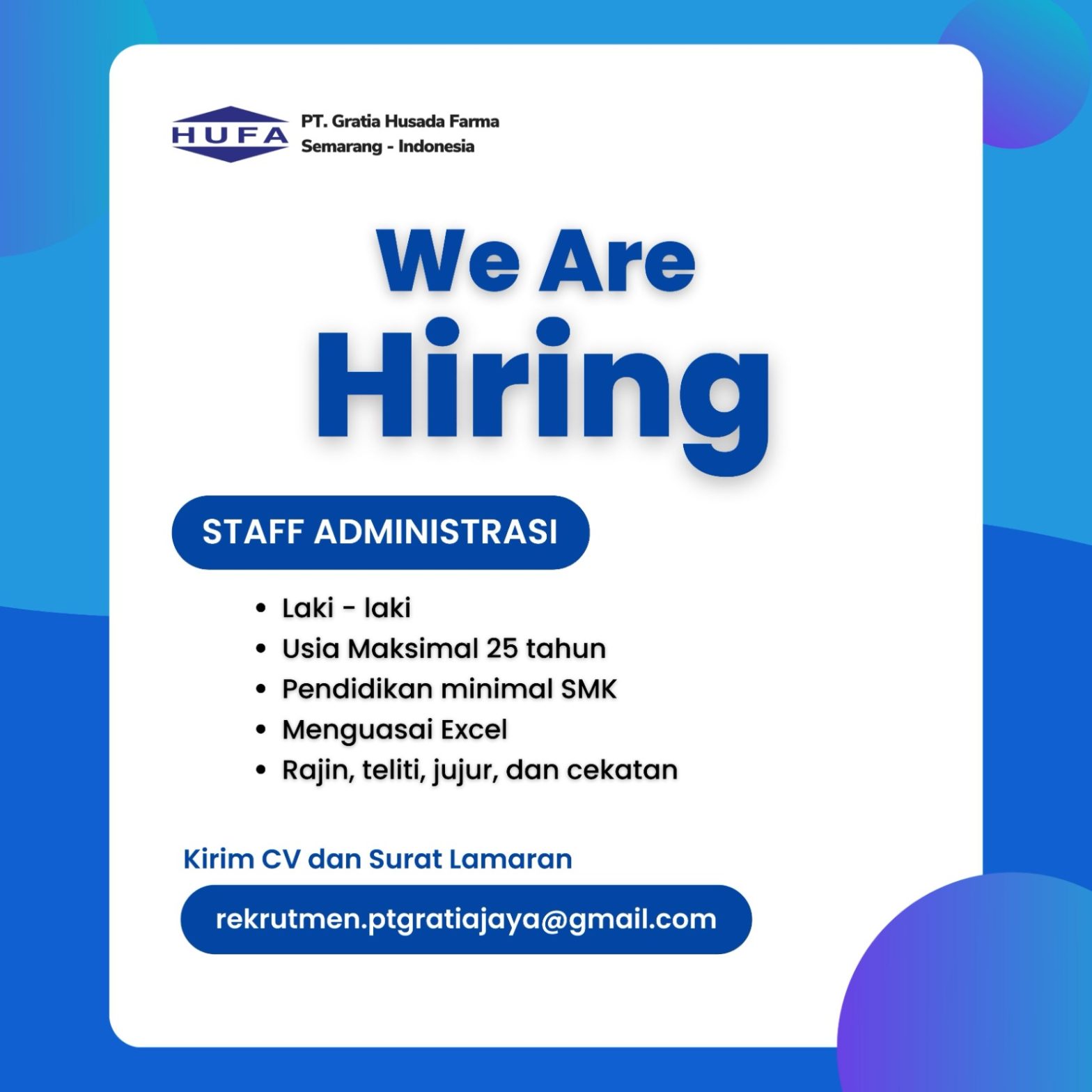 Staff Administrasi @PT. GRATIA HUSADA FARMA