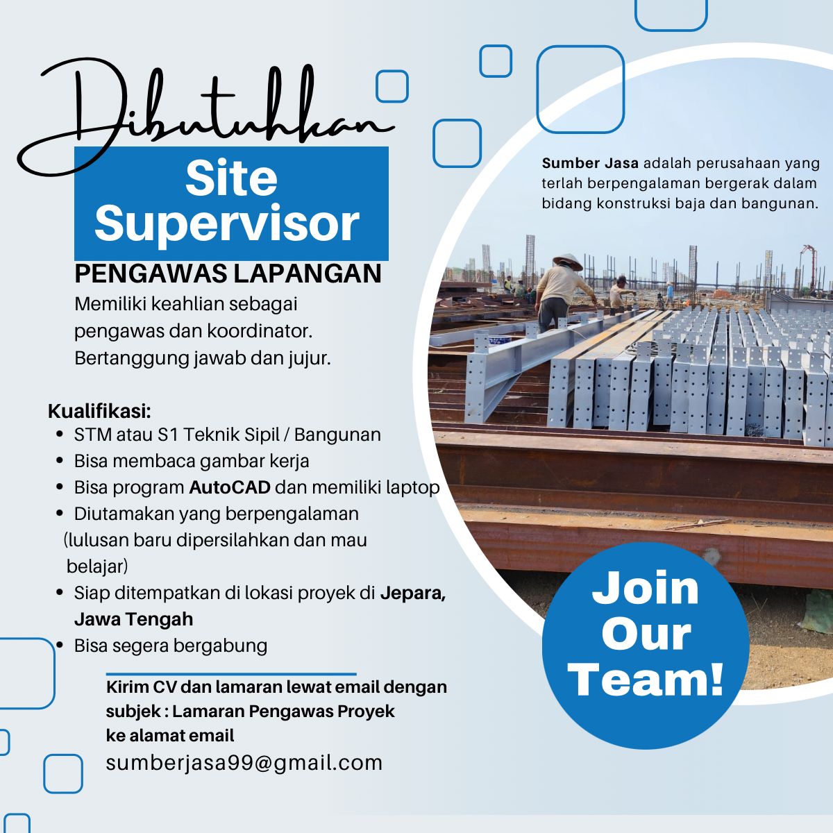 Site Supervisor @SUMBER JASA 99
