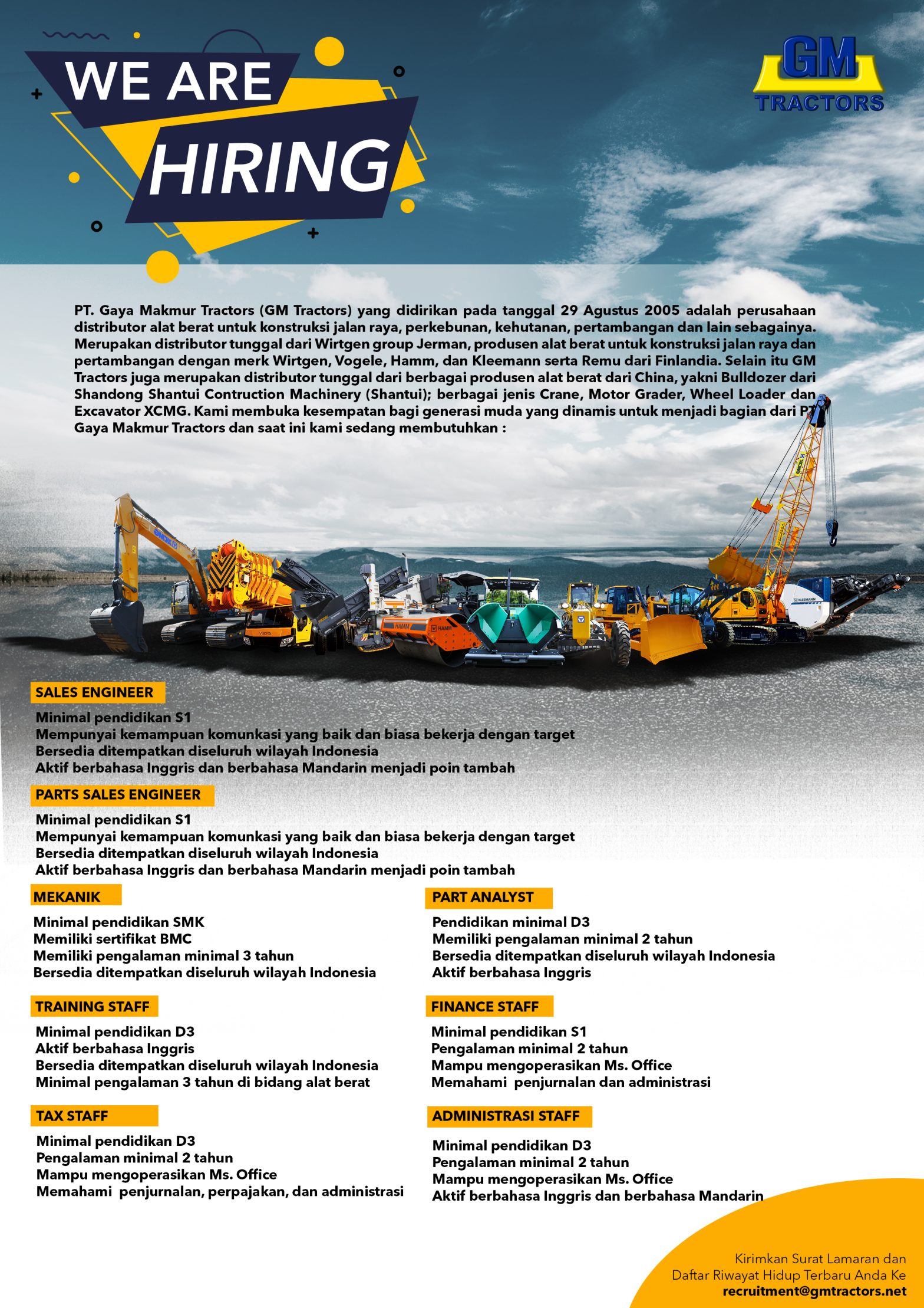 Training Staff, Tax Staff, Finance Staff & Part Analys @PT GAYA MAKMUR TRACTORS