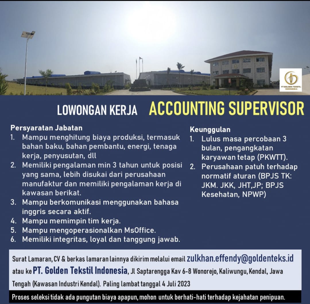 Accounting Supervisor @PT. GOLDEN TEKSTIL INDONESIA