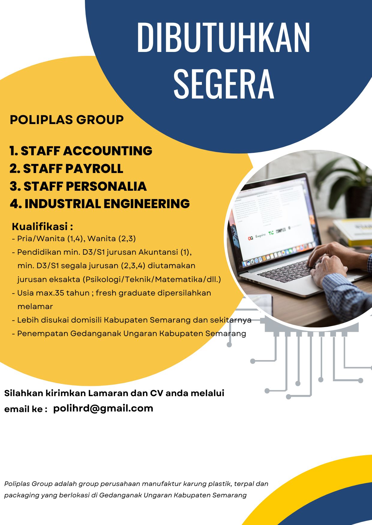 Lowongan Kerja Juli 2023 – POLIPLAS GROUP – Staff Accounting, Staff Personalia, Industrial Engeneering