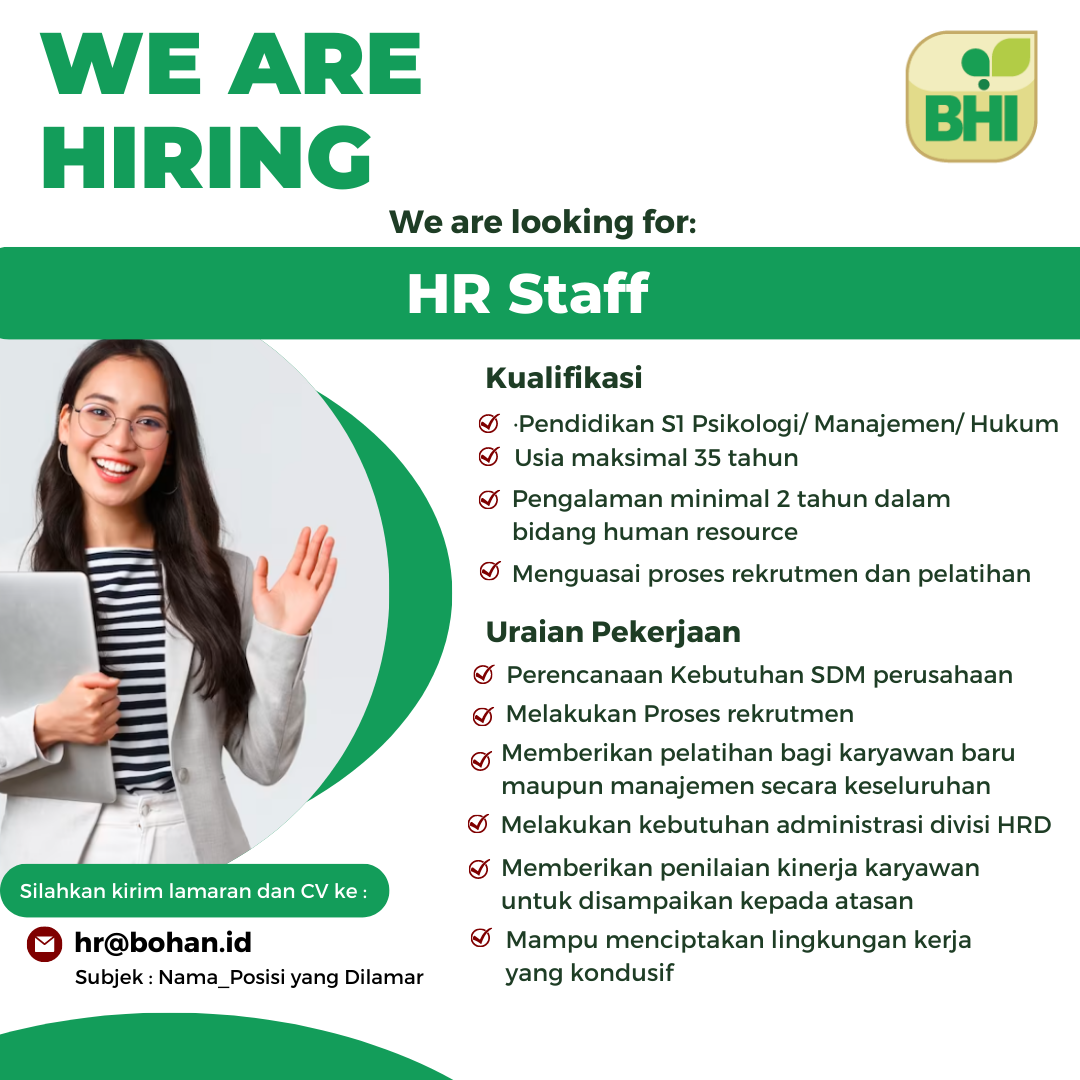 Lowongan Kerja Agustus 2023 – PT BOGA HANDAL INDONESIA – HR Staff