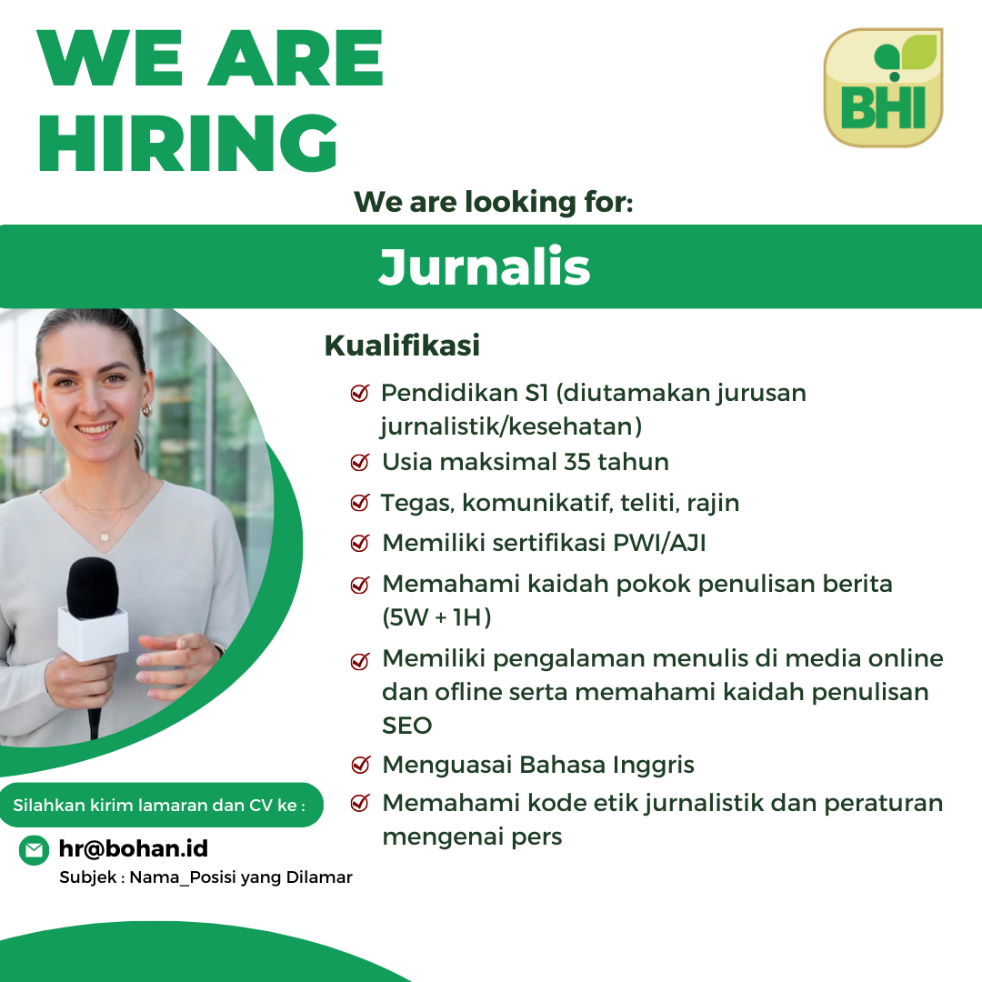 Lowongan Kerja Agustus 2023 – PT BOGA HANDAL INDONESIA – Jurnalis