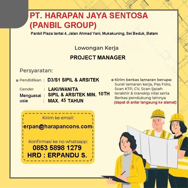 Lowongan Kerja Agustus 2023 – PT HARAPAN JAYA SENTOSA -Project Manager