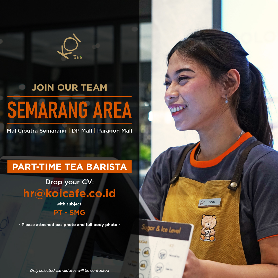 Lowongan Kerja Septeber 2023 – KOI – Part Time Tea Barista Lowongan Kerja Septeber 2023 – KOI – Part Time Tea Barista