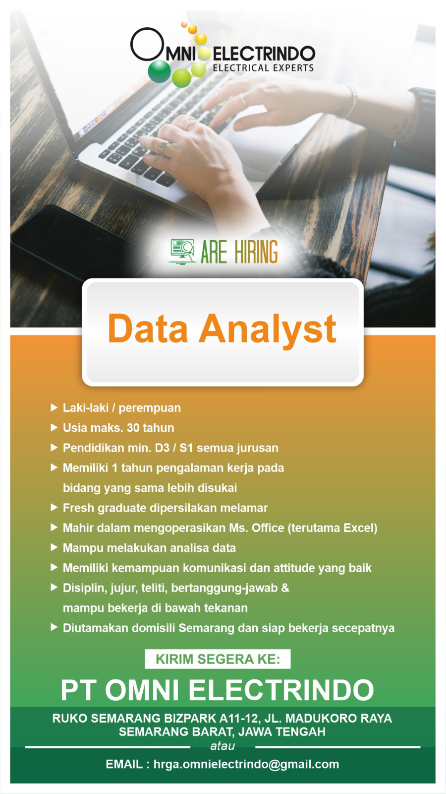 Lowongan Kerja September 2023 – Omni Electrindo – Data Analyst