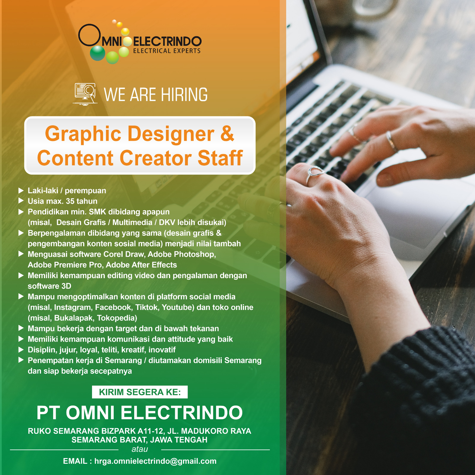 Lowongan Kerja September 2023 – Omni Electrindo – Graphic Designer & Content Creator Staff