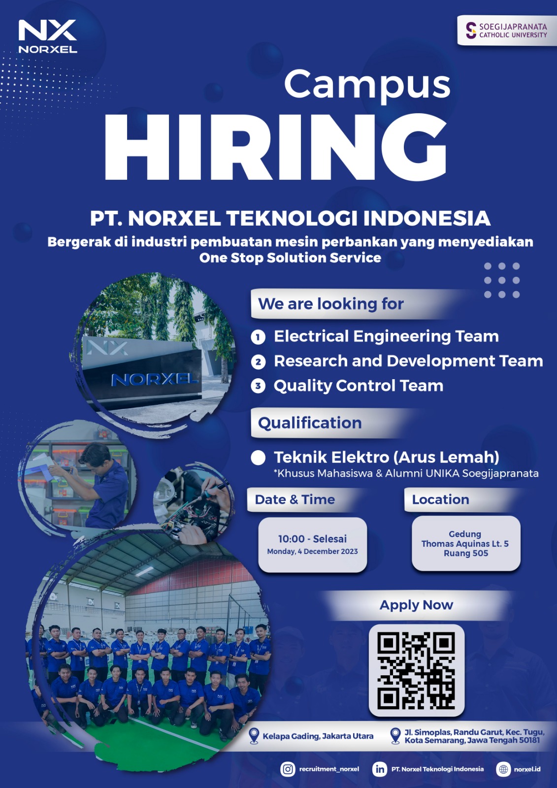 Campus Hiring November 2023 – PT NORXEL – Electrical Engineering Team, Research and Development Team , Quality Control Team