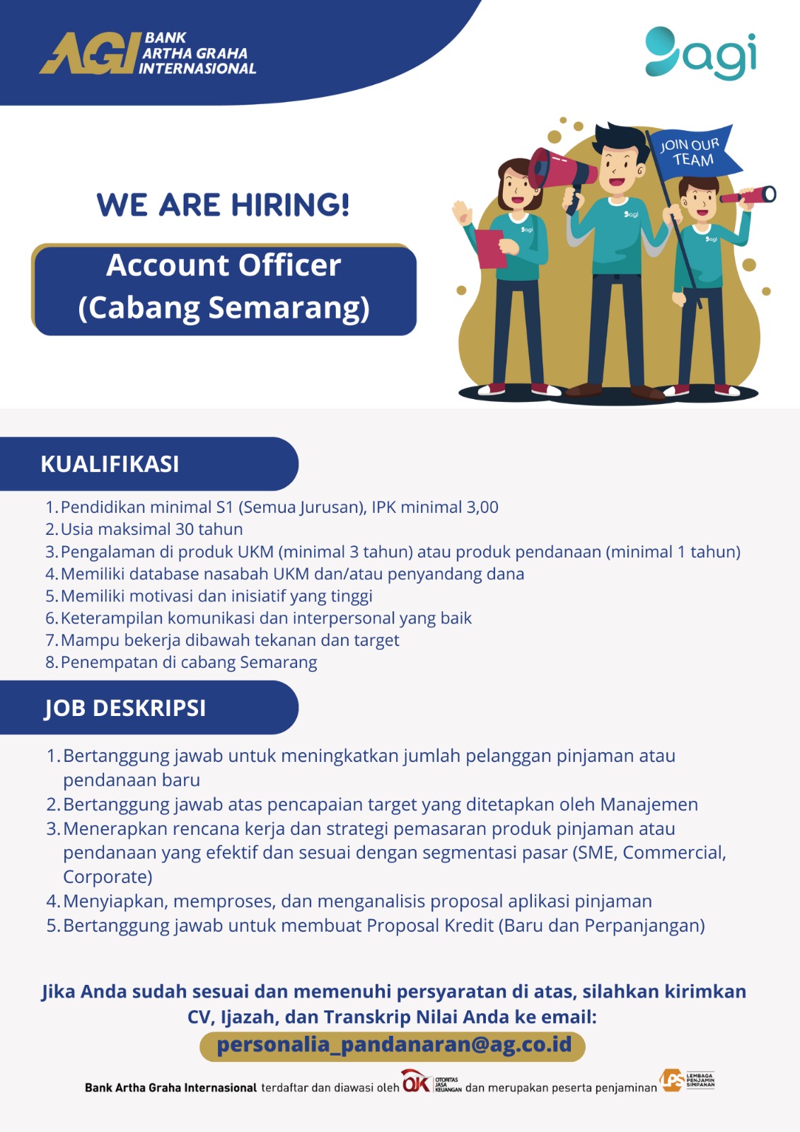LOWONGAN KERJA NOVEMBER 2023 – BANK ARTHA GRAHA INTERNASIONAL – ACCOUNT OFFICER