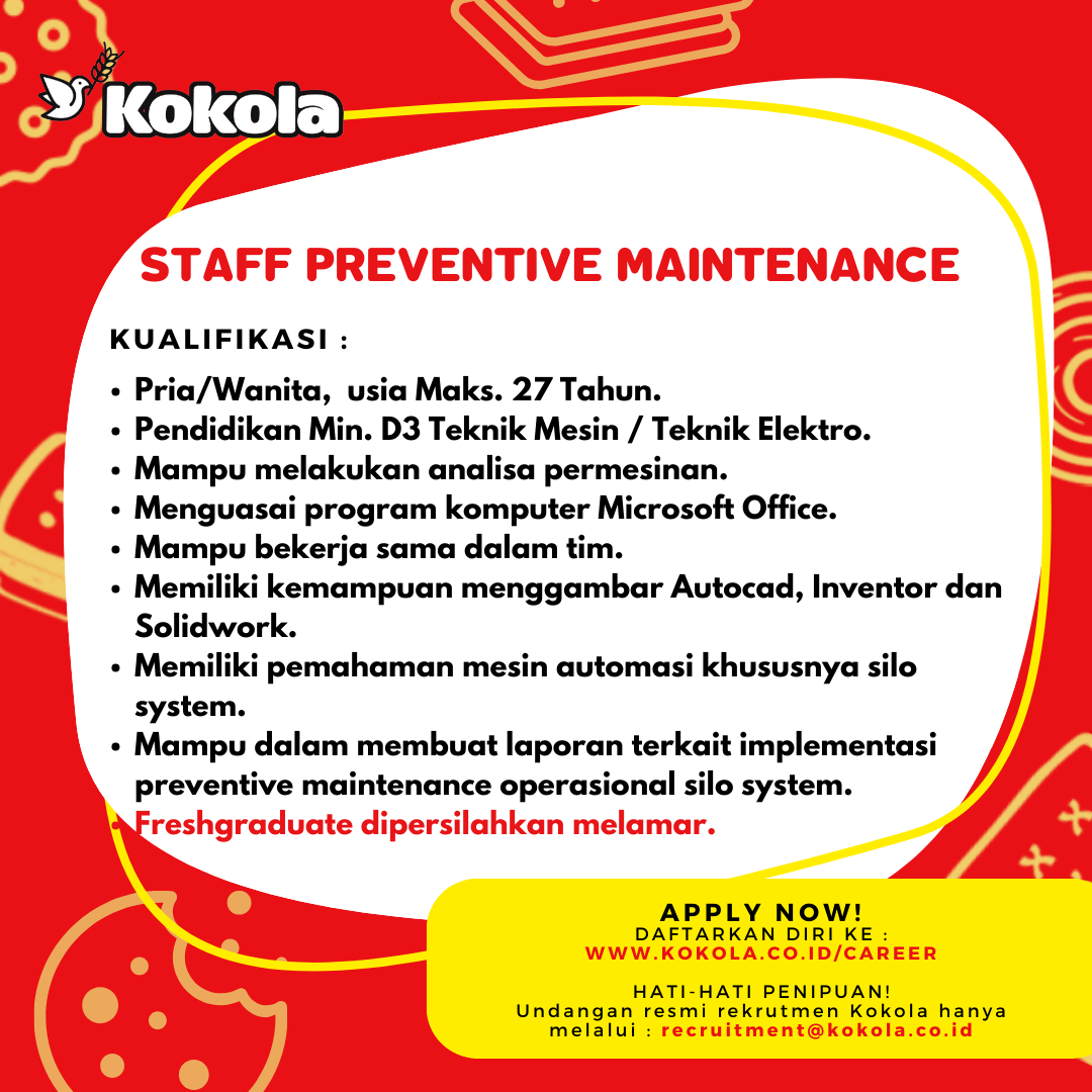Lowongan Kerja November 2023 – KOKOLA – Staff Preventive Maintenance