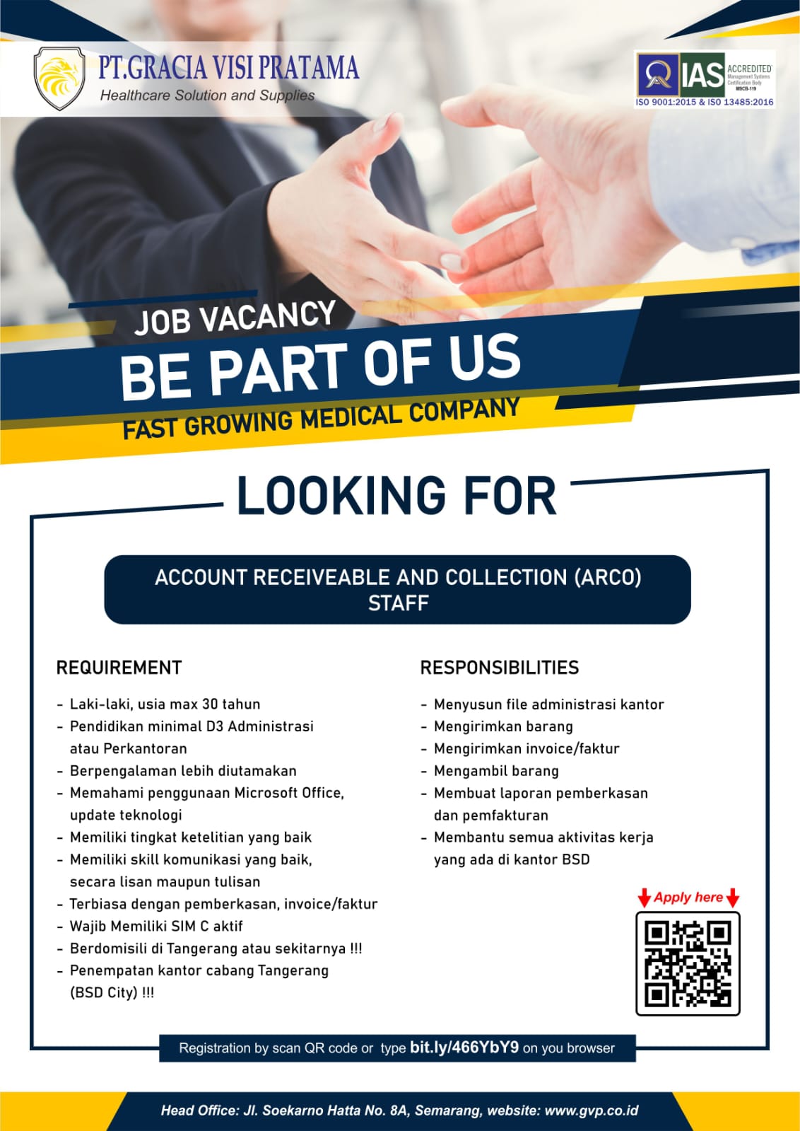 Lowongan kerja Desember 2023 – Account Receiveable And Collection (ARCO) Staff Lowongan kerja Desember 2023 – Account Receiveable And Collection (ARCO) Staff