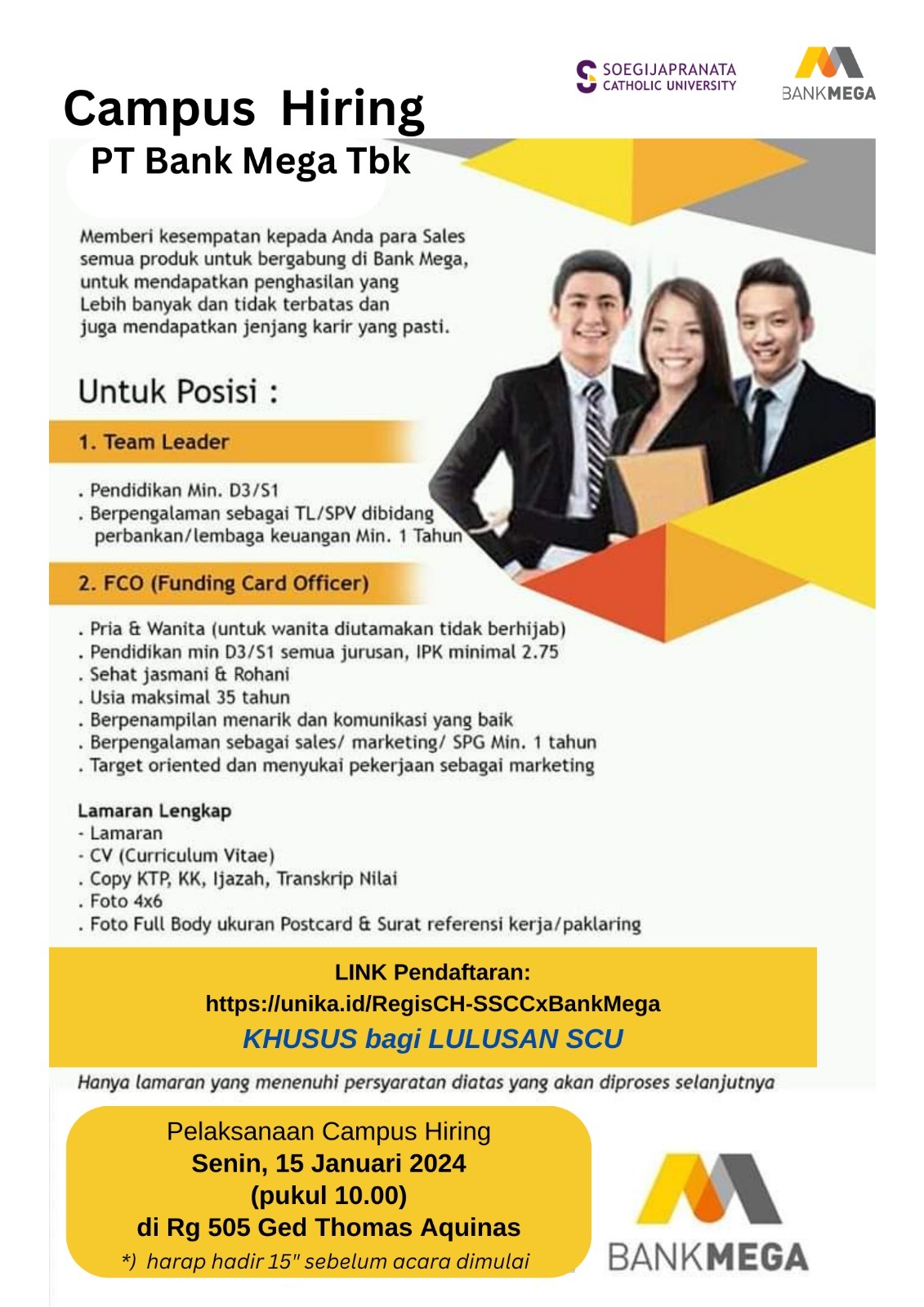 Campus Hiring Januari 2024 – Bank Mega – Team Leader , Funding Card Officer