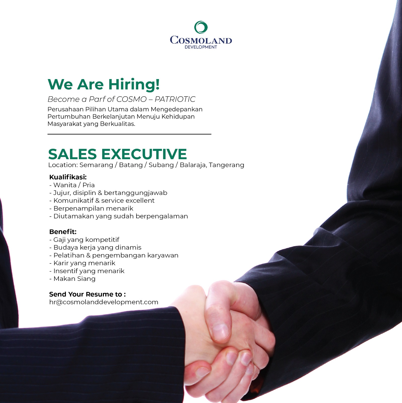 Lowongan Kerja Januari 2024 – COSMOLAND – Sales Executive