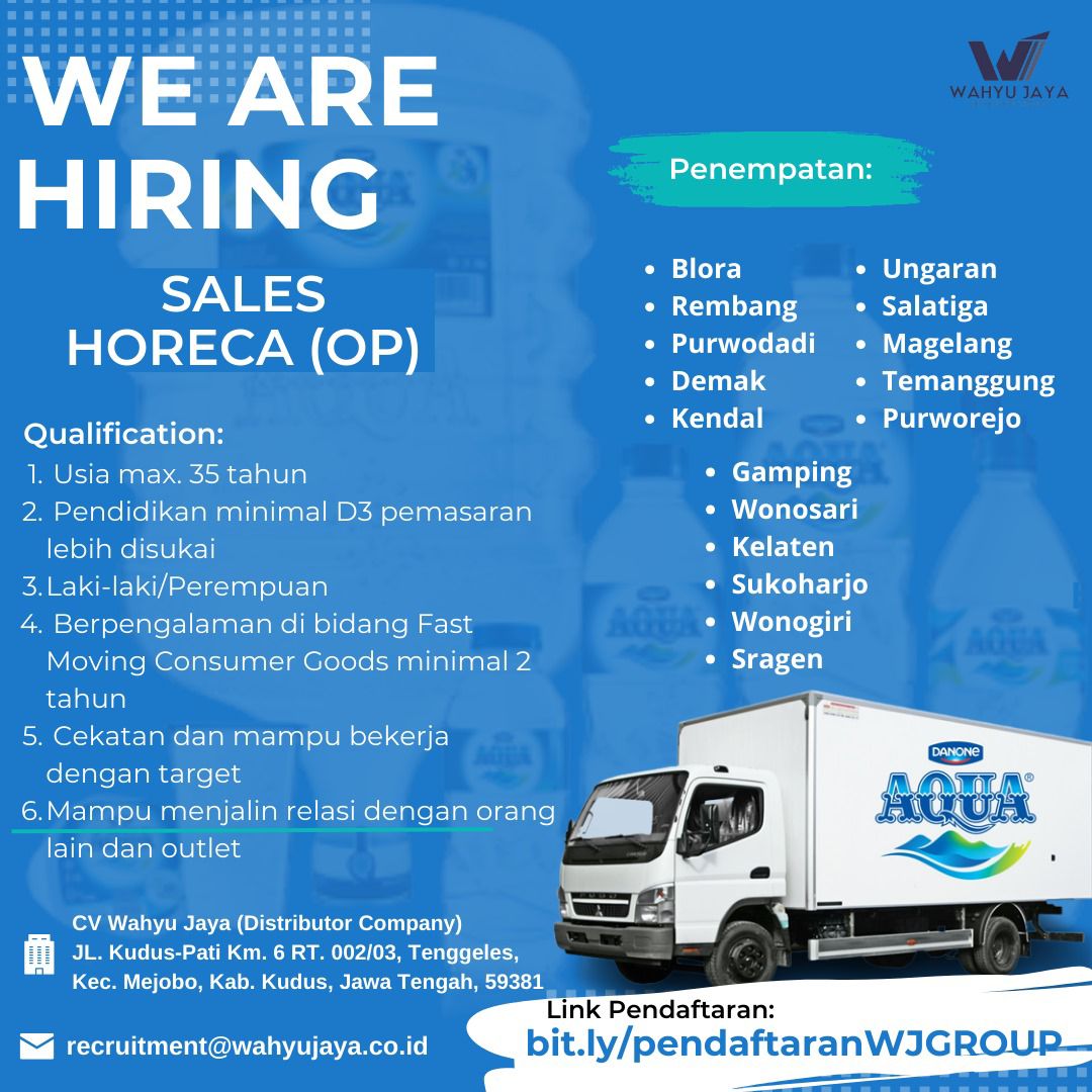Lowongan Kerja Januari 2024 – CV Wahyu Jaya – Sales Horeca (OP)