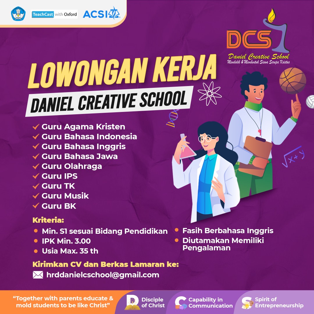 Lowongan Kerja Januari 2024 – Daniel Creative School – Guru Bahas Inggris
