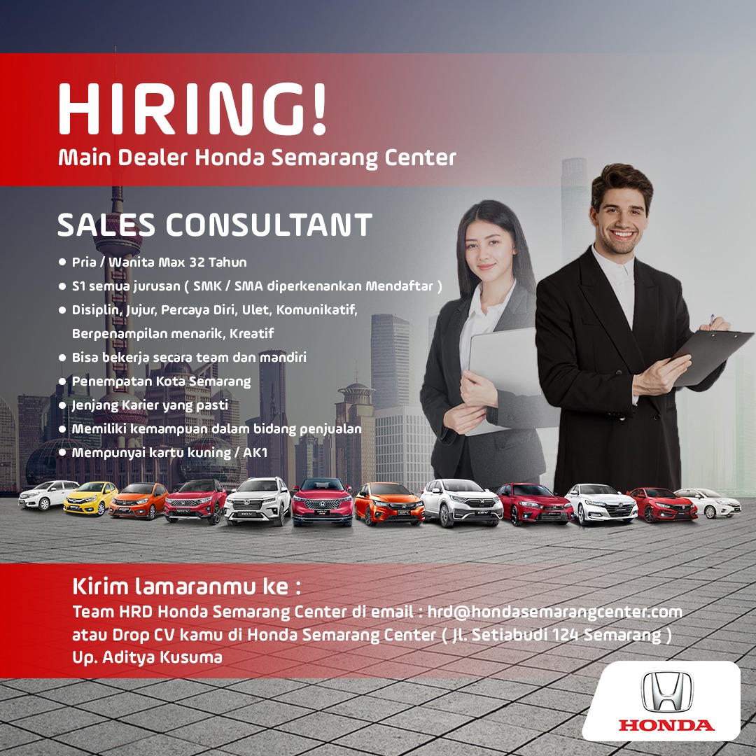 Lowongan Kerja Januari 2024 – HONDA SEMARANG – Sales Consultant