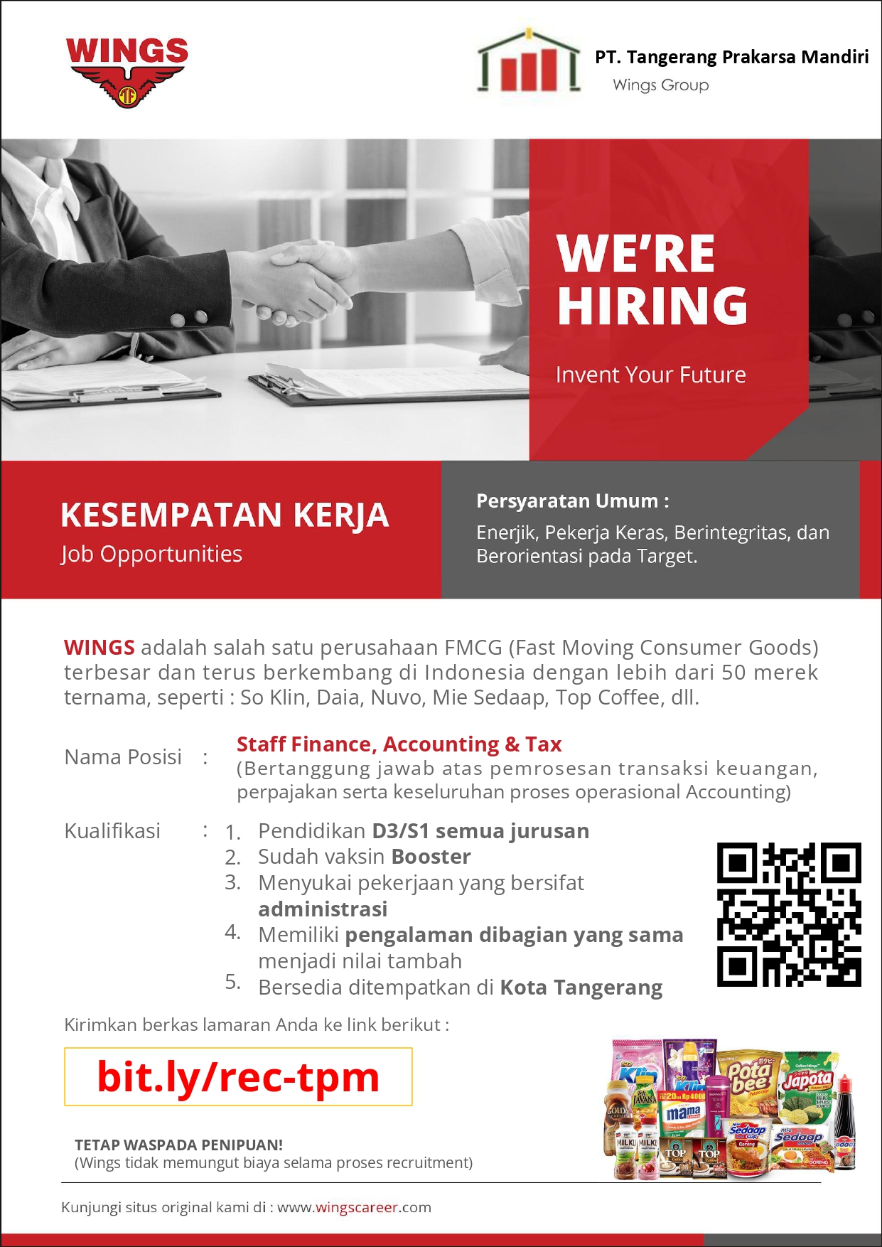 Lowongan Kerja Januari 2024 – WINGS – STAFF FINANCE, ACCOUNTING & TAX