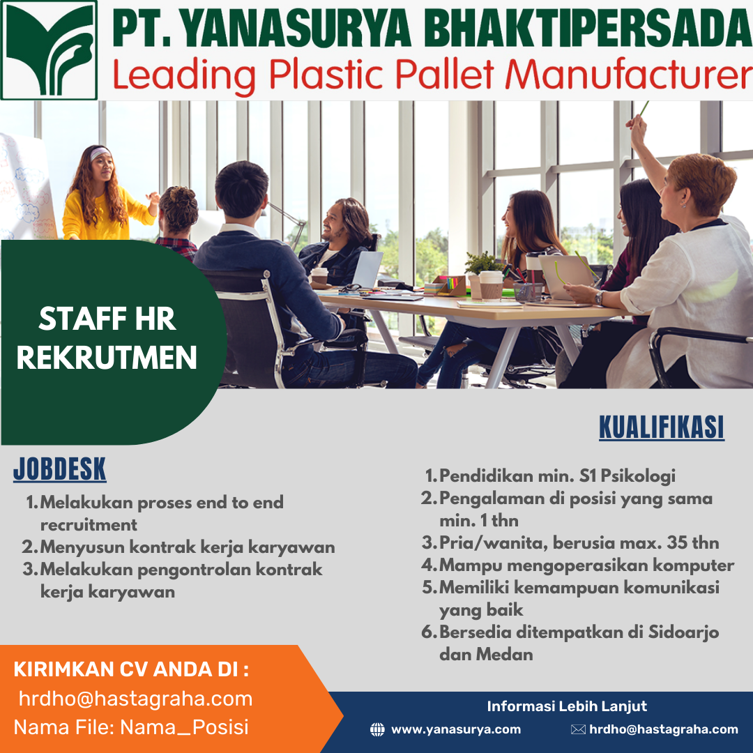 Lowongan Kerja Januari 2024 -PT.YANASURYA BHAKTIPERSADA -STAFF HR RECRUTMEN
