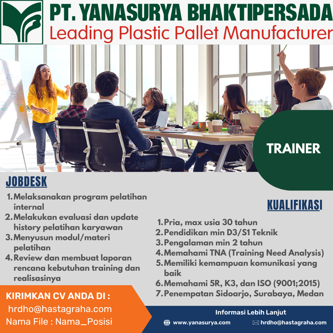 Lowongan Kerja Januari 2024 – PT. YANASURYA BHAKTIPERSADA – TRAINER