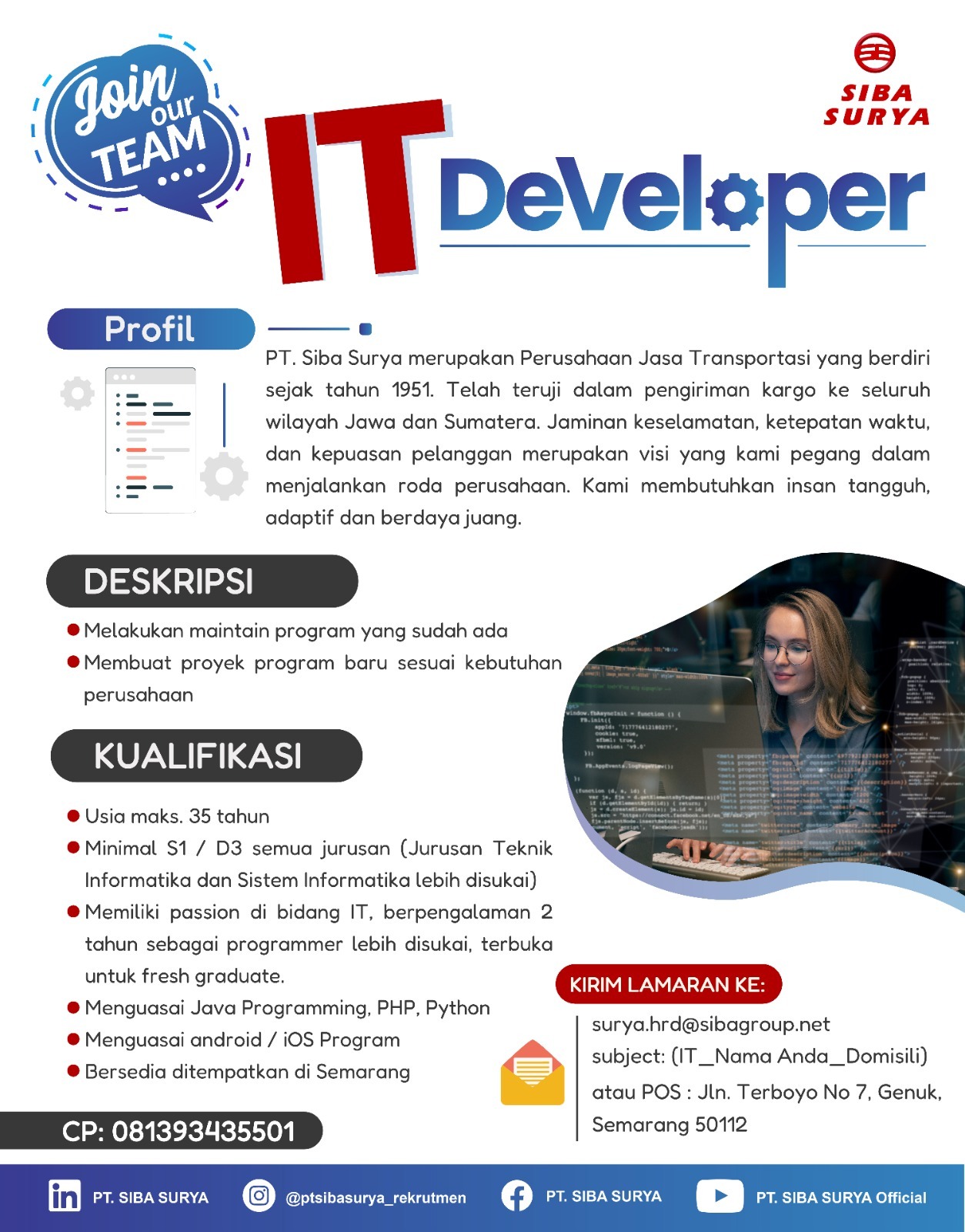 Lowongan Kerja Januari 2024 – Siba Surya – IT Developer