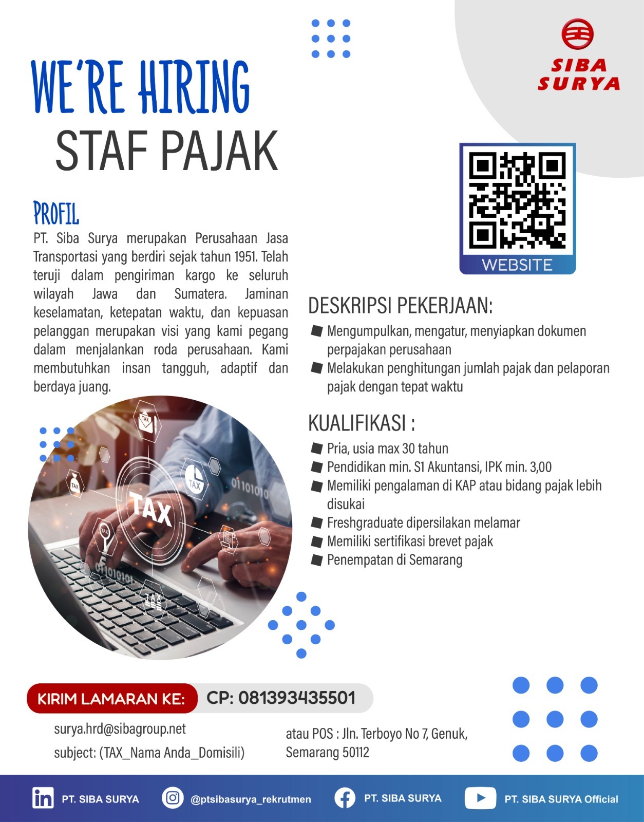 Lowongan Kerja Januari 2024 – Siba Surya – Staff pajak