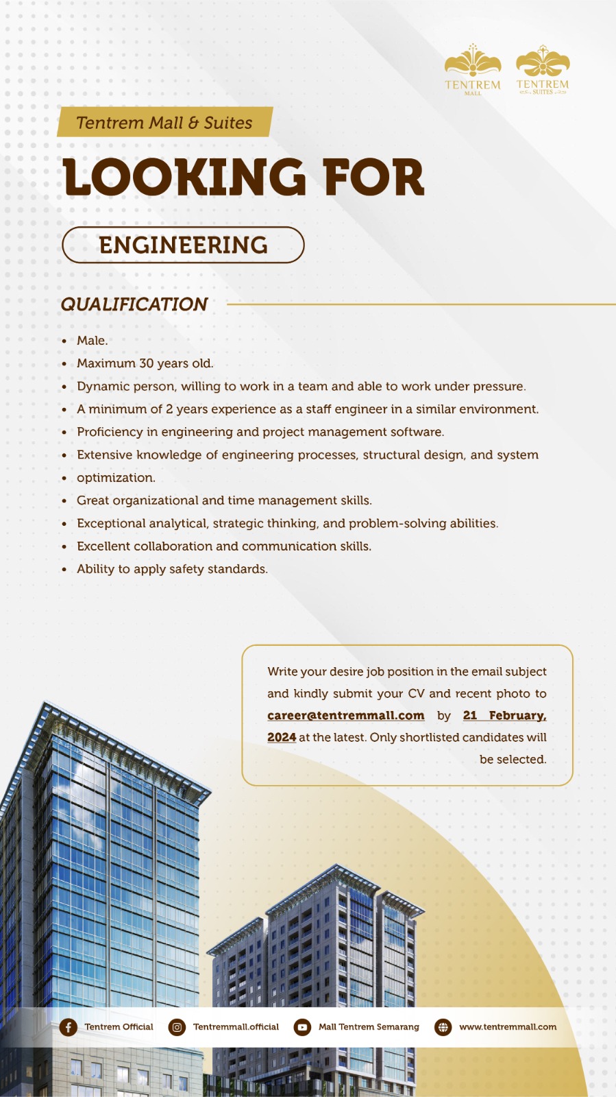 Lowongan Kerja Januari 2024 – Tentrem Mall & Suites – Engineering
