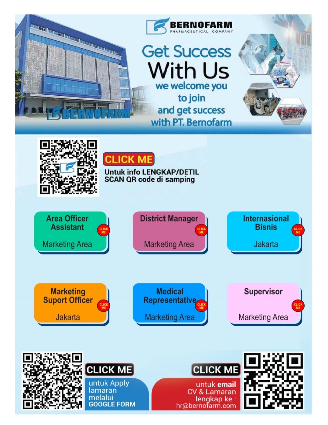 LOWONGAN KERJA FEBRUARI 2024 – BERNOFARM – DISTRICT MANAGER, AREA OFFICER ASSISTANT