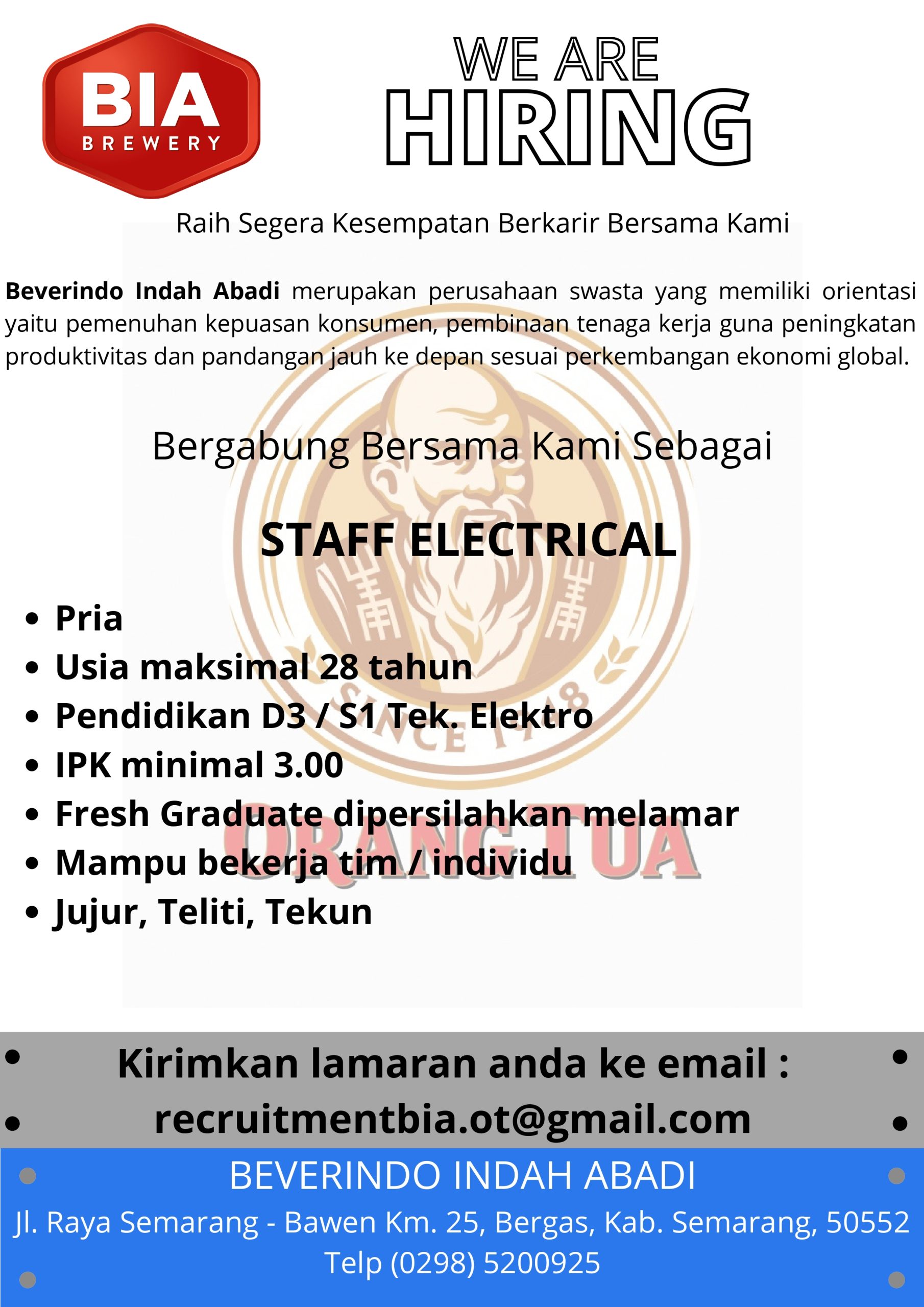Lowongan Kerja Februari 2024 – BREVERINDO – Staff Electrical