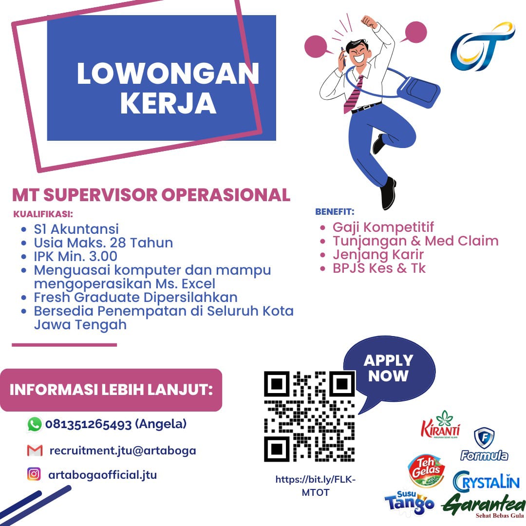 Lowongan Kerja Februari 2024 – ORANG TUA GROUP – MT SUPERVISOR OPERASIONAL –