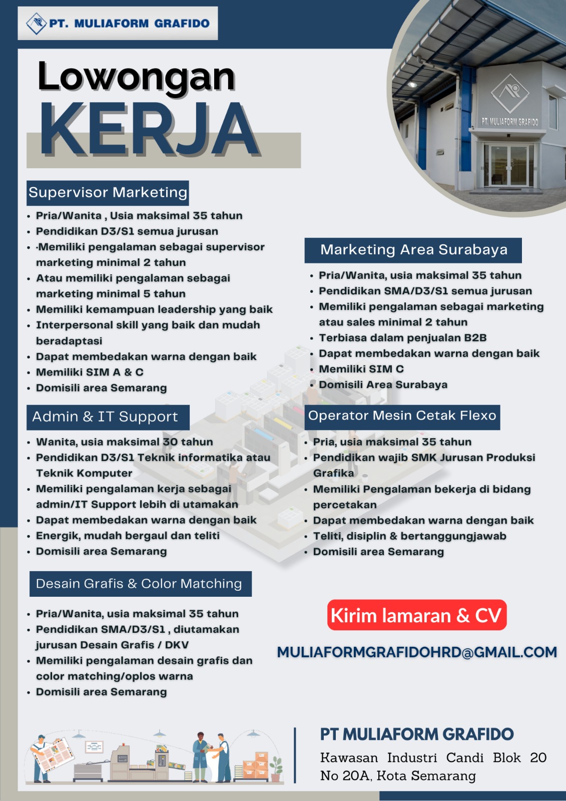 Lowongan Kerja Februari 2024 – PT. MULIAFORM GRAFIDO – Admin & IT Support