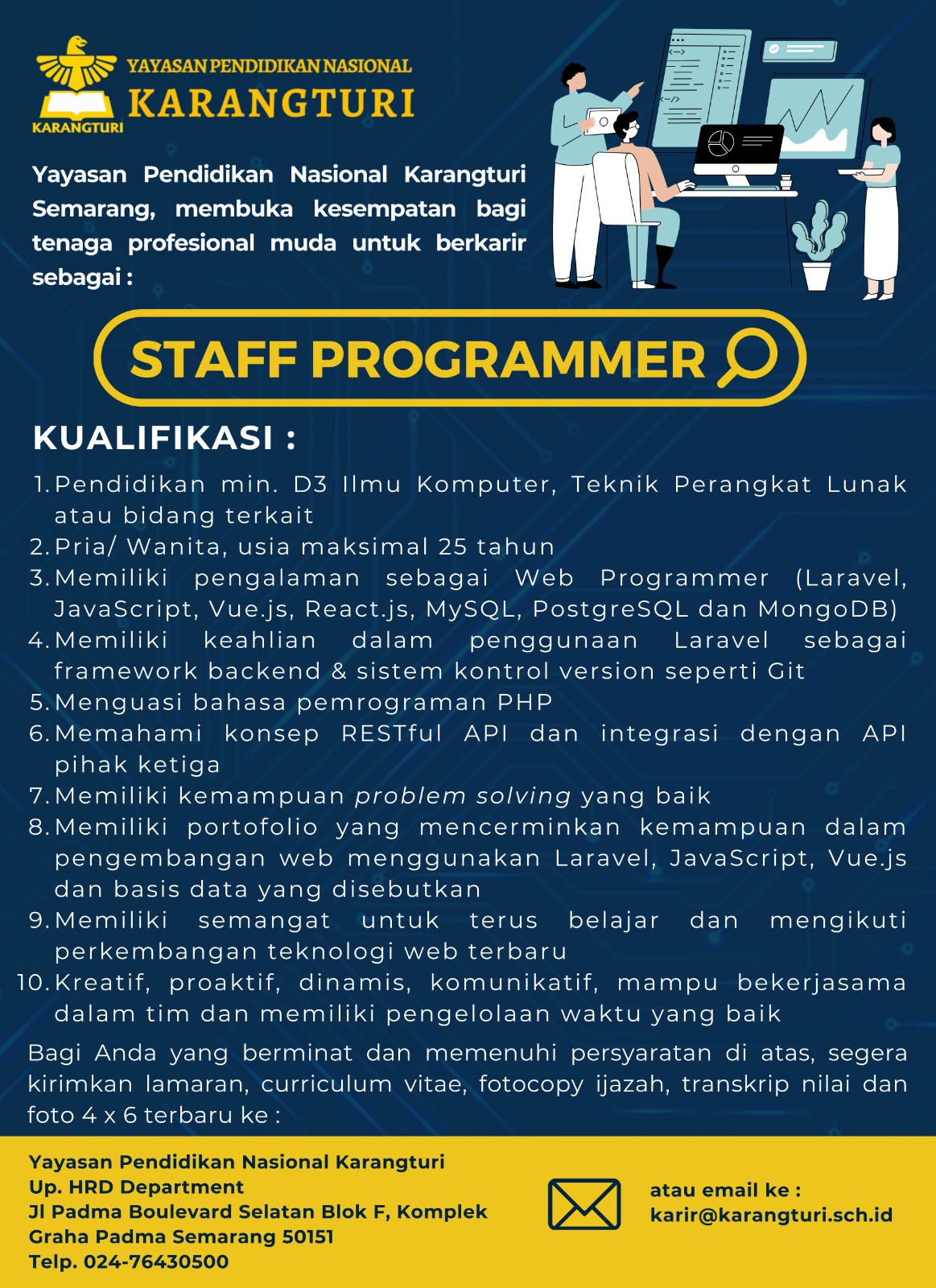 Lowongan Kerja februari 2024 – Yayasan Pendidikan Nasional Karangturi – Staf Programmer
