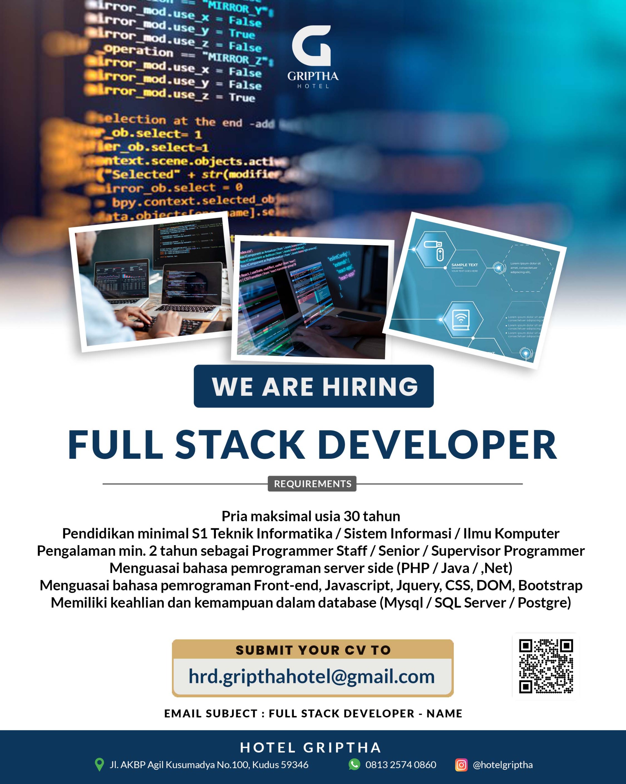 Lowongan Kerja Februari 2024 – Hotel Griptha – Full Stack Develpoper