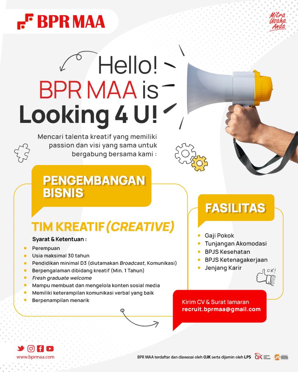 Lowongan Kerja Maret 2024 – BPR MAA – Tim Kreatif