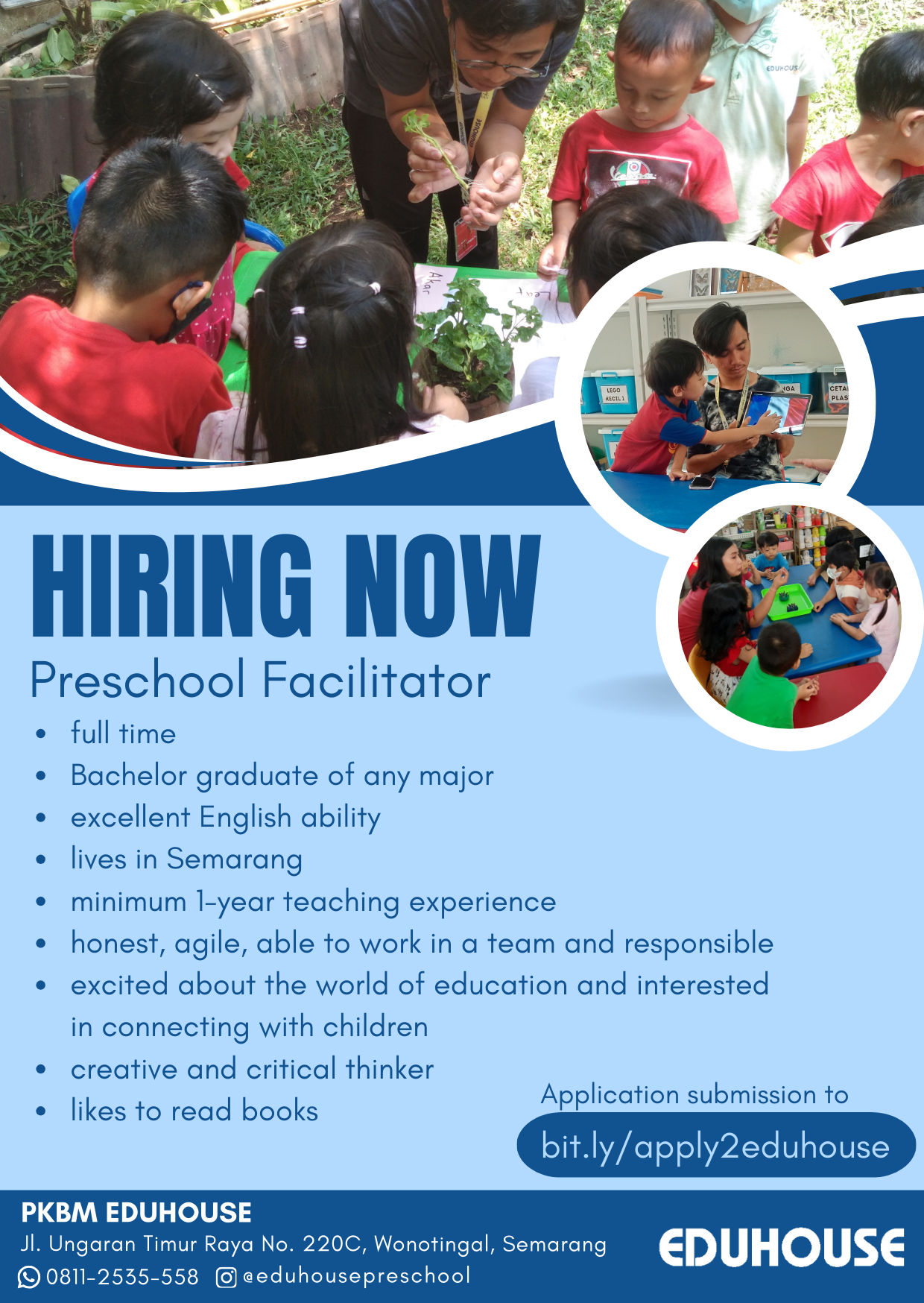 Lowongan Kerja Maret 2024 – EDUHOUSE – Preschool Facilitator