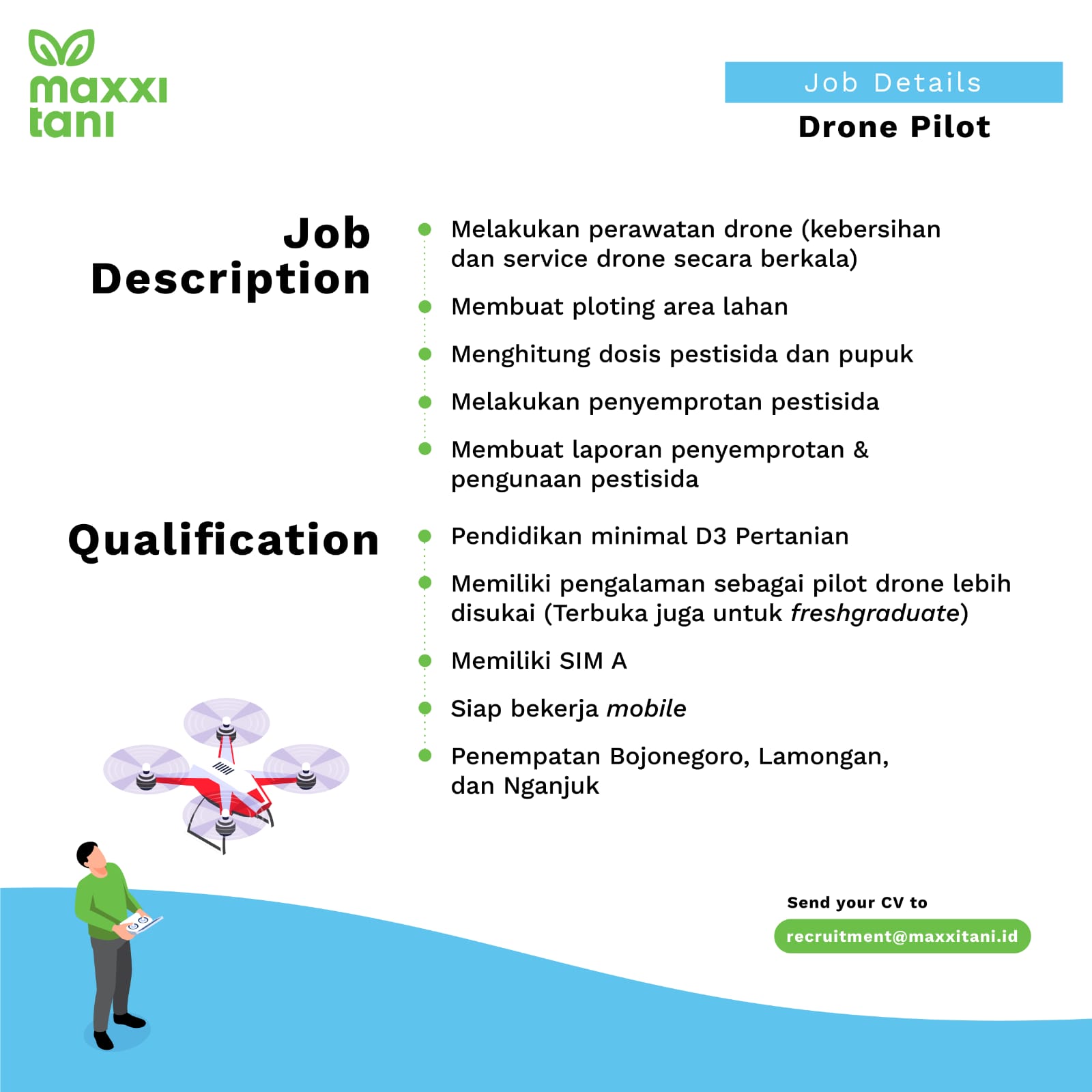 Lowongan Kerja Maret 2024 – MAXXI TANI – Drone Pilot