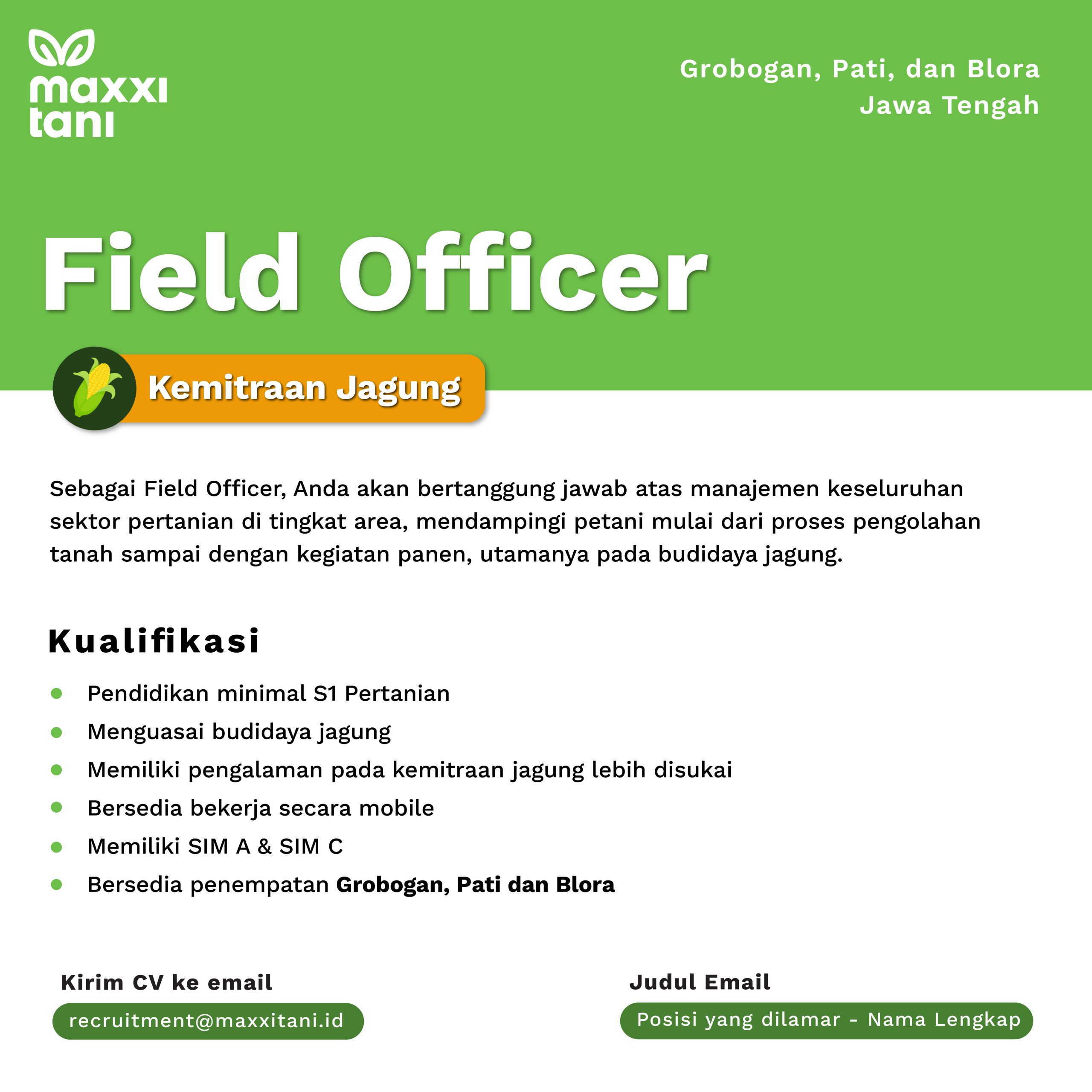 Lowongan Kerja Maret 2024 – MAXXI TANI – Field Officer